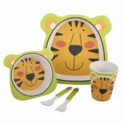 Tiger Bamboo Kids Meal Time Set Spoon Plate Fork Children Kid 5 pieces