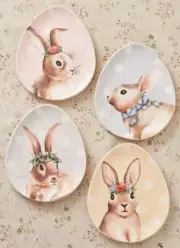 Farmhouse Bunny Ceramic Egg Shape Salad Plates, Easter Plates Set, Set of 4, ...