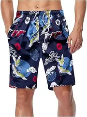 [Generic] Men's Swim Trunks Plaid Print Plus Size Hawaiian Bathing Mesh Lining Suit Drawstring Quick Dry Board Shorts, White, X-Large