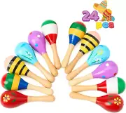 24PCS Cinco De Mayo Mini Wooden Maracas for Kids with Wooden Rattle Noisemakers