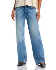 Mother The Dodger High Rise Button Sneak Jeans in Wipeout