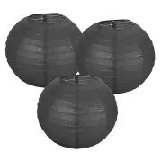 3Pcs Decorative Hanging Round Paper Lanterns 25cm/10", Black