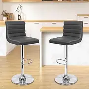 ALFORDSON PU Leather Bar Stool Kitchen Barstools 2PCS with Adjustable Swivel Seat in 62-83cm Height, Home Bar Counter Dining Chairs with Footrest & Floor Protector, Ruel Grey