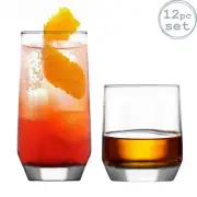 12pc Diamond Drinking Glass Set Highball Glasses & Whiskey Tumblers