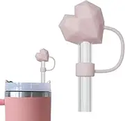Heart Shape Straw Toppers Covers for Stanley Cup, Reusable Silicone Straw Cover Cap, Heart Shaped Valentines Day Straw Tips Lids For Tumbler Cup Accessories (Pink 1pcs)