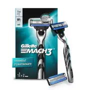 Gillette Mach 3 (Handle + 2 Cartridges) Razor for Men,Value Pack with 3 Anti-Fri