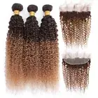Curly Ombre Bundles With Lace Frontal Closure 4/30 Brown Brazilian 3/4 HumanHair