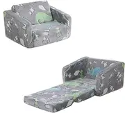 Homodoskey Couch Fold Out,Foldable Toddler Couch,Kids Sofa for Girls Boys,Flip Out Toddler Chair,Kids Chair Convertible Sofa to Lounger for Children (Glowing Dinosaur)