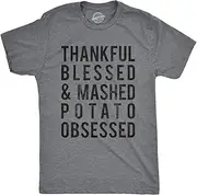 [Crazy Dog T-shirts] Mens Thankful Blessed and Mashed Potato Obsessed T Shirt Funny Thanksgiving Tee