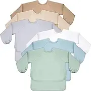 Jeyiour 6 Pack Long Sleeve Baby Bibs Mess Proof Bib Washable Feeding Bib Weaning Smock for Baby Infant Toddler 6-24 Months