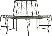 'vidaXL Silver-Grey Semi-Circle Outdoor Tree Bench, Sturdy Steel Garden Seating, Weather-Resistant, Load-Bearing, DIY Assembly - 160x80x89 cm