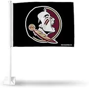 Rico Industries NCAA Florida State Seminoles Black Double Sided Double Sided Car Flag - 16" x 19" - Strong Pole That Hooks onto Car/Truck/Automobile