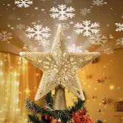 Gold Star Tree Topper with Projector Snowflake Effect for Christmas Decor