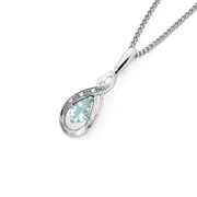 White Gold Aquamarine & Diamond Pendant in Blue