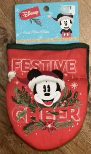 Disney Mickey Mouse 2 Pack Mini Oven Mitts Christmas Festive Cheer Red Mistletoe