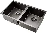 Cefito Stainless Steel Sink 77 x 45 cm Double Bowl Black Square Kitchen Sinks Handmade, Laundry Bar Home, Premium Quality Rust Resistant R10 Corner with Waste Strainer