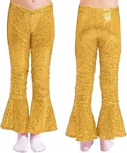 [iEFiEL] Toddler Girls Jazz Performance Dance Trousers High Waist Bell Bottom Flare Pants Ruffle Leggings