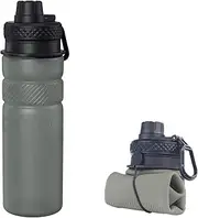 Collapsible Water Bottle 24oz, Foldable Travel Water Bottles, BPA-Free Leak-Proof Silicone Water Bottle for Cycling, Gym, Hiking, Outdoors (Grey)