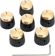 Musiclily Pro Universal Guitar Amp Amplifier Push-on Knobs with Set Screw for All Potentiometers Marshall Amplifiers, Black with Gold Aluminum Top (Set of 6)