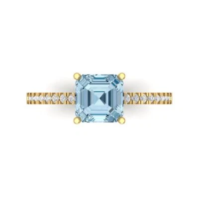 2.7Ct Cushion Cut Natural Swiss Blue Topaz Solid Gold Engagement Promise Ring