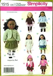 SIMPLICITY PATTERN 1515 TOPS SKIRTS LEGGINGS FOR 18" DOLLS UNCUT NEW