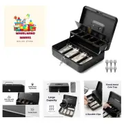 Large Cash Box with Key Lock, Metal Money Box for Cash, Portable Locking Safe...