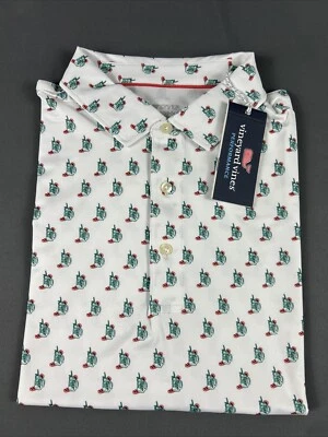 Vineyard Vines Golf Shirt Polo Peach Tea Print Palmero Large White NWT MSRP $110