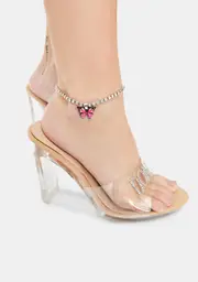 Silver I Fly Too Rhinestone Butterfly Anklet