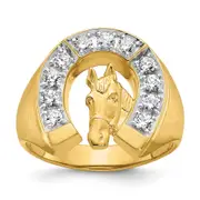 14k Two-tone Gold Men's Satin Horse and Horseshoe Diamond Ring Mounting