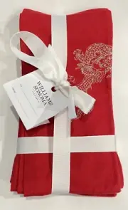 Williams Sonoma Lunar New Year Gold Dragon Embroidered Red Dinner Napkins Set/4