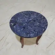Sodalite Stone Round Coffee Table Top, Stone Corner Side Table, Hallway Decor