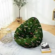 Lukery Bean Bag Chair Cover, Stuffed Animal Storage Bean Bag Chair Cover Kids Adults(No Filler), Butterfly Print Indoor Bean Bag Covers Sofa Gaming Storage Bag Lazy Lounger (90x110cm,Dark Green)
