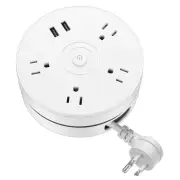 Retractable Power Strip, 5ft Extension Cord, 4 Outlets, 2 USB Ports, Round