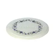 15" Round White Marble Kitchen Console Table Top Lapis Inlay Garden Decor H5002A