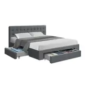 Artiss Bed Frame Double Queen King Size Base With 4 Storage Drawers Grey Fabric Avio Collection