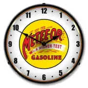 Retro Nostalgic LED Lighted Meteeor Gasoline Backlit Man Cave Garage Wall Clock