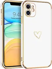 GUAGUA Case for iPhone 11, iPhone 11 Cases Cute Heart Pattern Soft TPU Plating Cover for Women Girls with Camera Protection & 4 Corners Shockproof Protection Phone Cases for iPhone 11 6.1" White