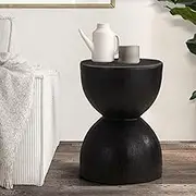 Oikiture Black Side Table for Living Room Round Coffee Table Stand End Table Concrete Bedside Table