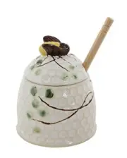 Creative Co-op Honey Bee Jar with Wood Honey Dipper NEW