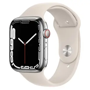 Apple Watch Series 7 45mm GPS + 流動網絡 銀色不銹鋼錶殼配 星光色運動錶帶 MKJV3ZP/A 香港行貨