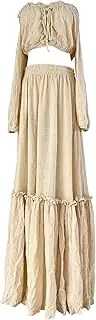 [D&J DON&JUDY] D&J 2 Pieces Outfits Off Shoulder Top & High Waist Long Skirt Dress Party Photoshoot Photography Clothes