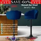 Artiss Bar Stools Kitchen Stool Nessah Velvet Swivel Chair Gas Lift Chairs Blue