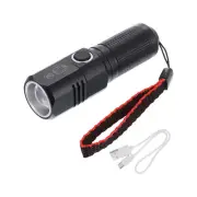 Scalable Small LED Flashlight, 3 Mode Aluminum LED Torch USB Rechargeable, Black
