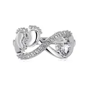 ANYCO Ring Silver Baby Footprint Love Fun Ring Heart Stone 925 Silver Rings For Women Size 8