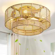 YEDAORL Boho Caged Ceiling Fans with Light and Remote 6 Speed Ratten