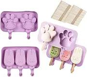 Popsicle Molds, Cute Rabbit and Bear Claw Popsicle Mold Set, Food Grade Silicone Ice Pop Molds, Homemade Silicone Popsicle Maker Easy Release Ice Cream Molds Reusable DIY Pop Molds (2 Pack, Purple)