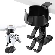 KWTOUL Controller Holder with Headphone Hanger and 3-in-1 Desk Cup Holder, Headphone Stand 360 Degree Rotation Removable Controller Holder,Under Desk Design, Universal Fit (Black)