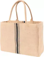 KAF Home Jute Market Tote Handles Reusable Grocery Bag, Triple Stripe