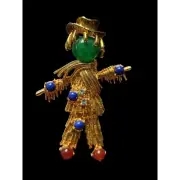 Vintage JBK Camrose and Kross Gold-Tone Scarecrow Brooch With Colorful Gems