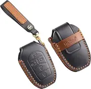 HIBEYO Leather Key Fob Cover Compatition with Ssang Yong 2020 G4 Rexton SsangYong Accessories Genuine Leather Key Case Protector Key Holder with Keychain-A Type Black